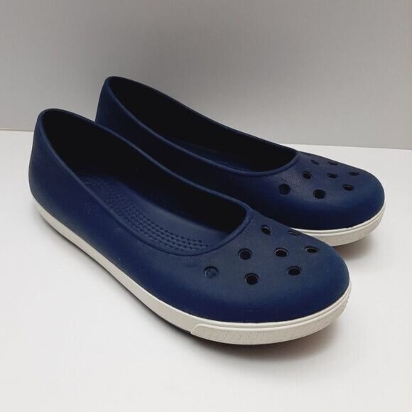 CROCS Ballet Flats Light Perforated Slip-On Shoe Navy Blue White Trim Sz 7 - Picture 2 of 13